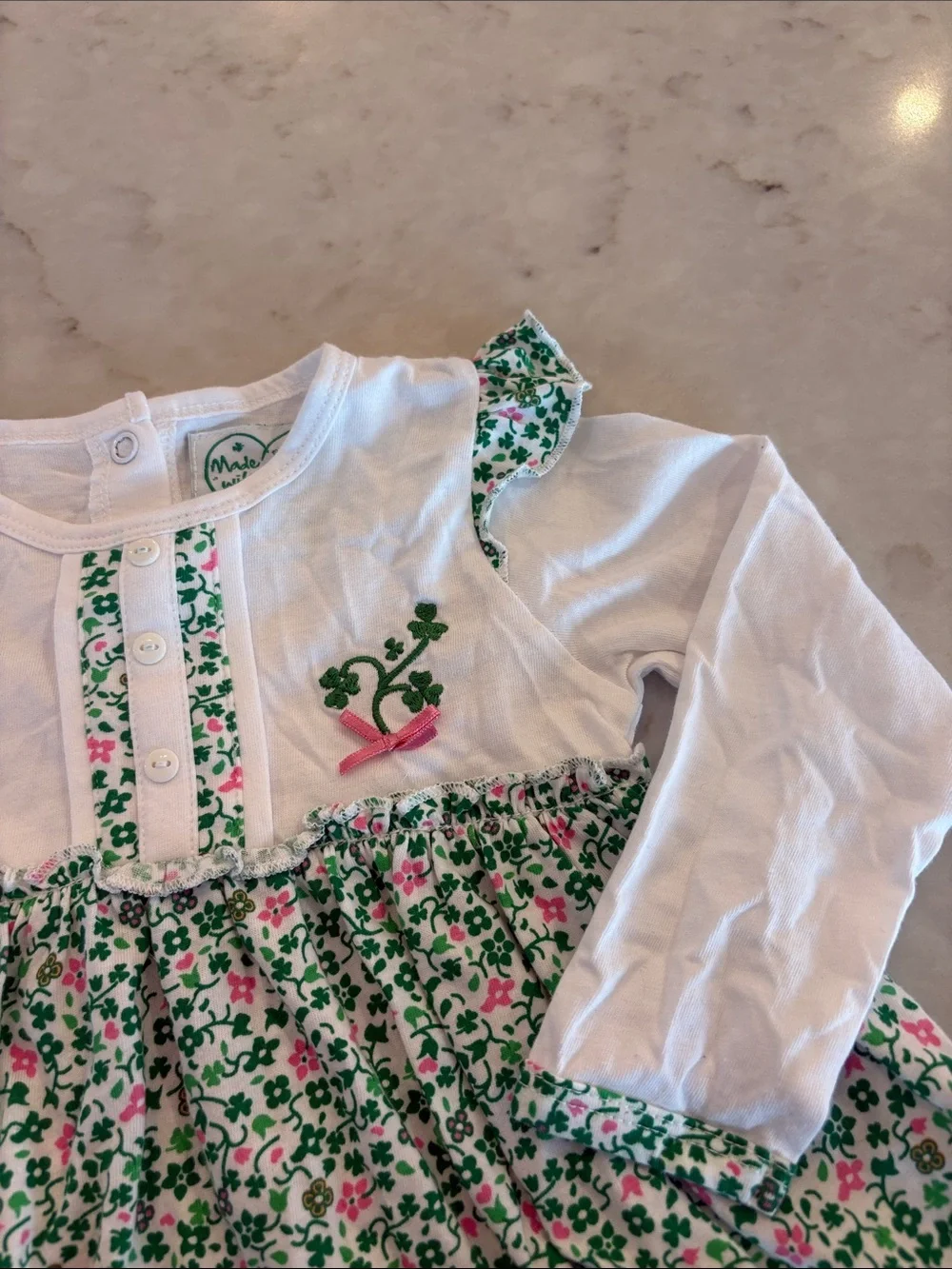 Made With Love Ireland Baby Girl Shamrock Floral Dress 6–12M